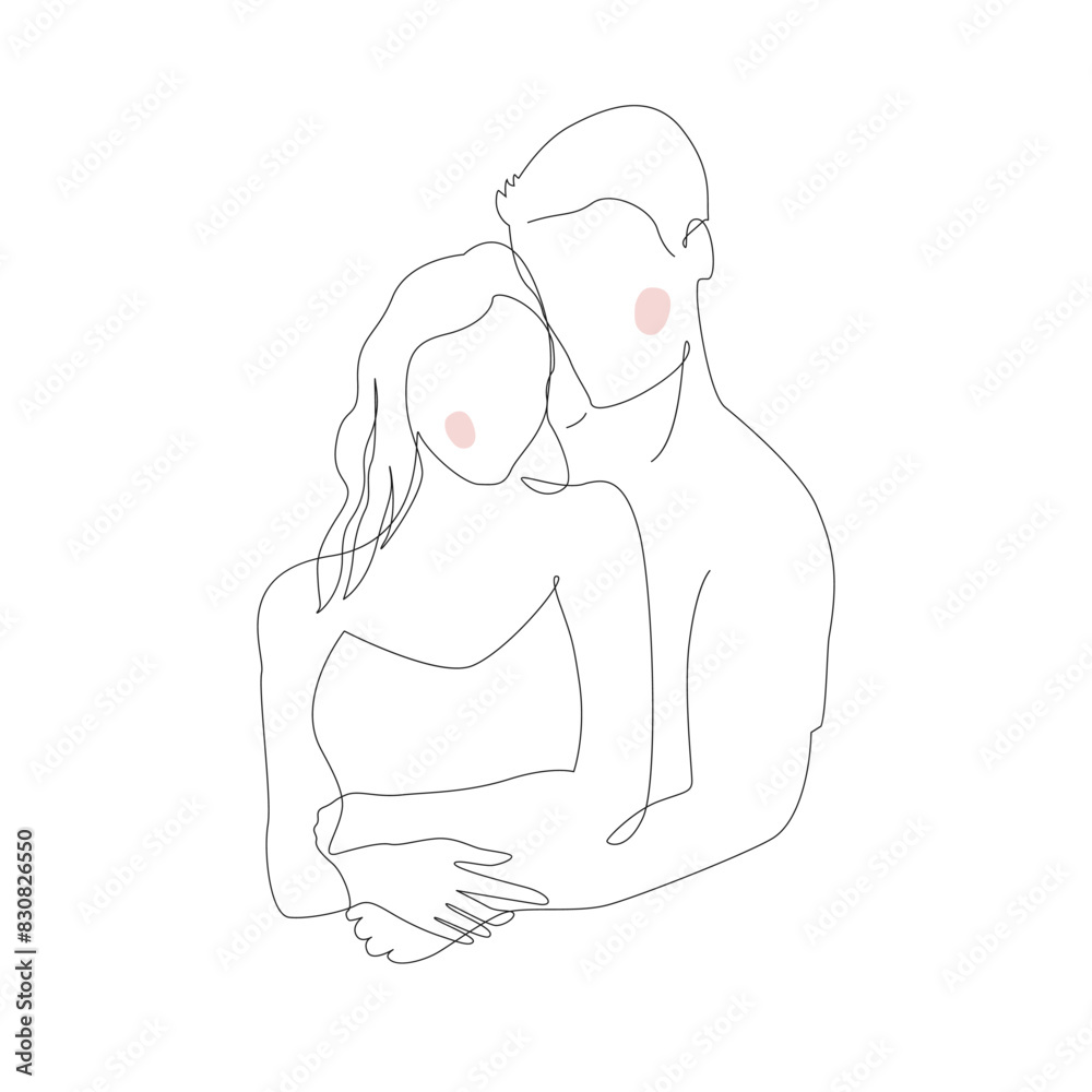 Continuous single line sketch drawing of romantic couple hugging ...