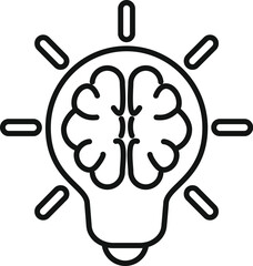 Poster - Black and white vector illustration of a brain inside a light bulb, symbolizing idea creation
