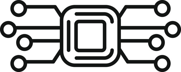 Poster - simple line art vector icon of a microchip, representing technology and data processing
