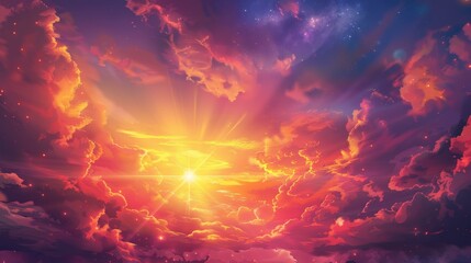 Poster - Breathtaking sunset floods the sky with vivid, dramatic hues.