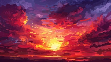 Poster - Breathtaking sunset splashing red, orange, and purple across the sky.