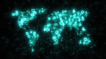 Poster - World map global technology of internet of things. Computer generated 3d render
