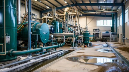A hydrothermal processing unit converting organic waste into valuable resources such as biofuels and fertilizers, supporting circular economy principles. --ar 16:9 --style raw 