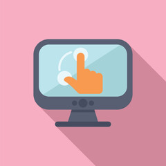 Poster - Minimalistic vector illustration depicting a hand cursor pointing at a computer monitor on a pink background