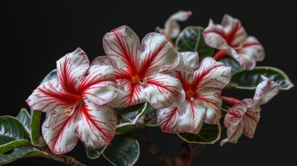 Wall Mural - Flowering adenium species with white and red patterned blooms