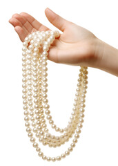 Poster - PNG Hand holding pearl necklace jewelry white bead. AI generated Image by rawpixel.