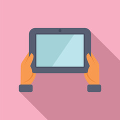 Fototapete - Flat design illustration of hands holding a blank screen tablet on a vibrant pink background