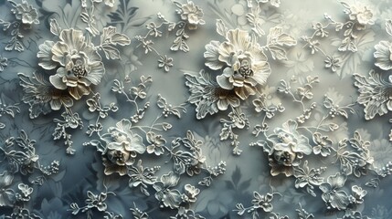 Fototapete - A pattern of intricate lace designs with floral motifs, reminiscent of vintage fashion.