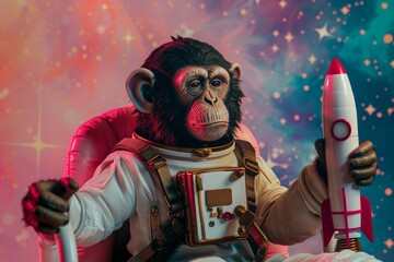 Wall Mural - Monkey in a space suit in a fantasy concept.