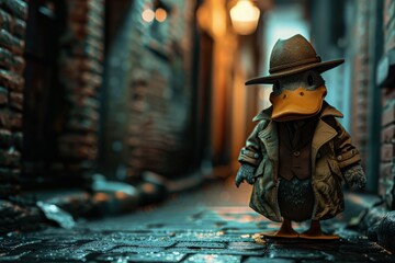 Wall Mural - Duck in detective costume in fantasy concept.