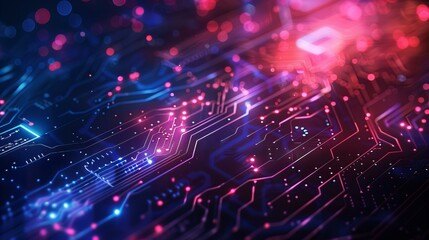 Wall Mural - Abstract Futuristic Circuit Board with Glowing Lights
