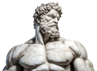 Poster - PNG  Greek sculpture flexing muscle statue male white background.