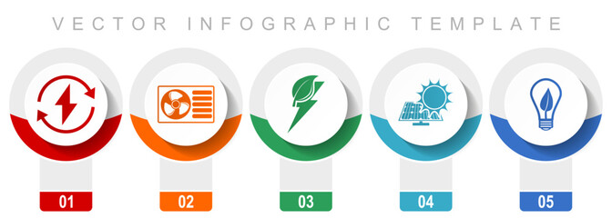 Leinwandbilder - Renewable energy icon set, miscellaneous vector icons such as heat pump, green power and solar energy, modern design infographic template, web buttons in 5 color options