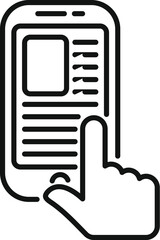 Poster - Line icon representing a finger tapping on a smartphone screen with a mobile application interface