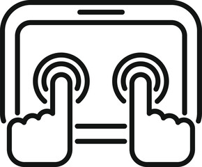 Poster - Vector illustration of touchscreen interface line icon for modern technology and digital device interaction. Depicting hands. Touch. Gesture. And control in a simple