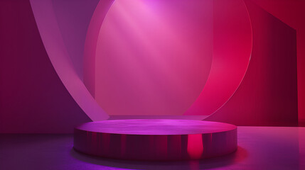 Wall Mural - Abstract background with round podium and neon lights. 3D Rendering,3d rendering of a purple podium with a round mirror in the middle,Bright abstract futuristic background with neon lines
