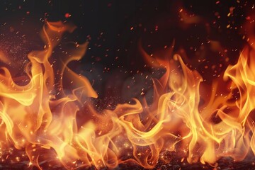 Poster - A close-up view of a fire with a black background. Perfect for adding warmth and intensity to design projects