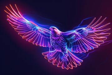 Poster - A neon bird flying in the air. Suitable for various creative projects