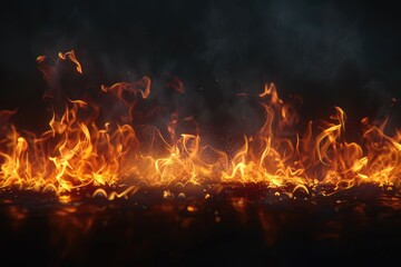Poster - Intense fire burning on a dark backdrop, suitable for concepts of danger and power