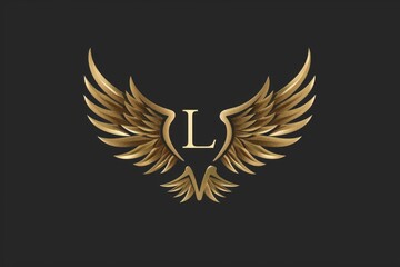Poster - Elegant and stylish golden letter L with wings on a black background. Perfect for luxury and sophisticated designs