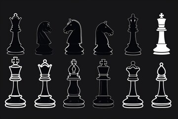 Poster - Chess pieces set on a black surface, suitable for strategy and competition concepts