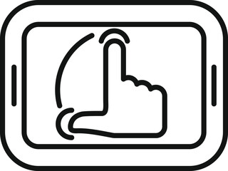 Poster - Illustration of touchscreen gesture icon with tap and finger interaction on a modern smartphone screen in black and white, in a simple outline design