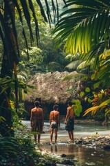 Poster - A group of people standing in a river, suitable for various concepts