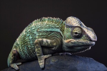 Poster - Close up of a chameleon on a rock, suitable for nature and wildlife themes