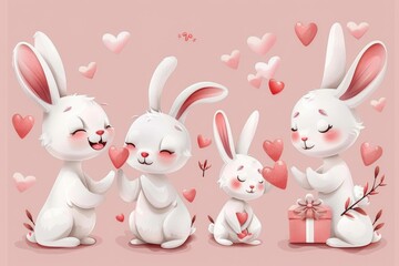 Poster - A group of cute white rabbits sitting together. Perfect for Easter or animal-themed designs