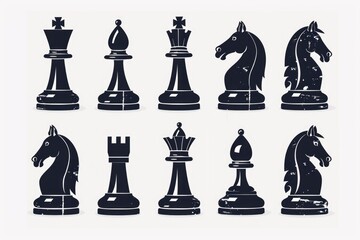 Poster - Chess pieces arranged on a plain white background, suitable for various concepts