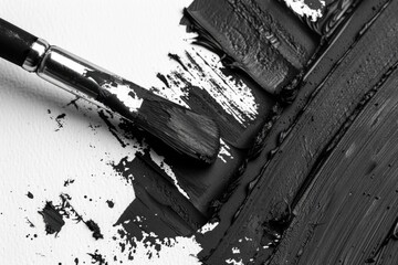 Aufkleber - A paintbrush with black paint on a white surface. Suitable for art and design projects