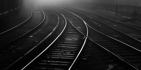 Poster - A black and white photo of a train track. Perfect for transportation concepts
