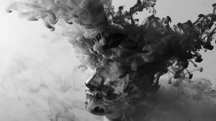 Poster - Abstract black and white photo of ink mixing in water. Perfect for artistic projects