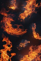 Poster - A collection of fiery flames on a dark black backdrop. Suitable for various design projects