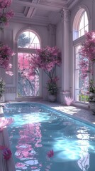 Wall Mural - An image of a pool, in the style of unicorncore, celestialpunk, fairy academia, light indigo and pink, light academia, generated with AI