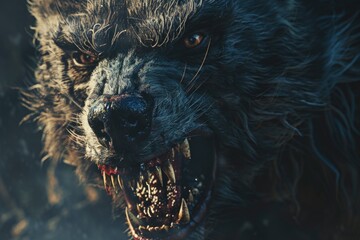 Poster - Close-up of a wolf showing its teeth, suitable for wildlife and nature themes