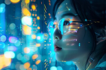 Poster - Silhouette of a person featured against a dynamic tech interface with soft bokeh