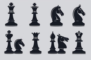 Poster - Image of a set of black and white chess pieces. Suitable for strategy and competition concepts