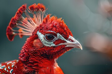 Poster - A close-up of a red bird with vibrant feathers. Suitable for nature-themed designs