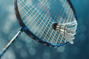 Poster - Close up of a tennis racket with shuttlecock. Great for sports and leisure concepts