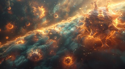Aufkleber - Captivating Cosmic Inferno A Breathtaking Interstellar Display of Galactic Energies and Luminous Phenomena