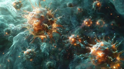 Fototapete - Captivating Cosmic Microscopic Structures A Visually Stunning of the Intricate Molecular Dance within the Fabric of the Universe