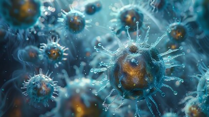 Poster - Closeup View of Colorful Microscopic Viral Structures in Dynamic Digital