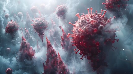 Poster - Coronavirus Pandemic Outbreak Threatening Microscopic Virus Cells Spreading Chaotic Apocalyptic Digital