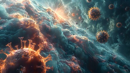 Poster - Cosmic Energy Explosion Surreal Celestial Abstract Colorful Vibrant Glowing Swirling Fluid Atmosphere Digital Background