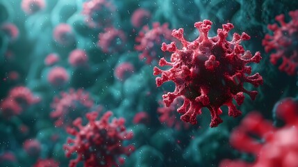 Aufkleber - Detailed Close Up View of Microscopic Coronavirus Particles in Abstract Colorful Setting