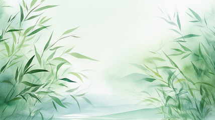 Wall Mural - Light green background with leaves in watercolor style