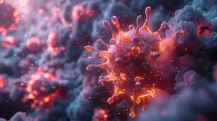Poster - Detailed Microscopic Rendering of Vibrant Coronavirus Outbreak