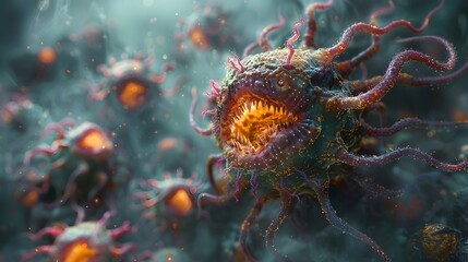 Aufkleber - Detailed Microscopic View of Colorful Microorganism or Virus Specimen in Scientific Research or Lab Analysis