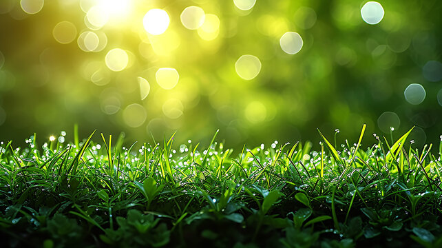 Juicy spring green grass in the sunlight close-up